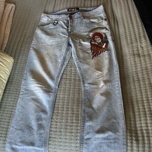 Jiko Denim Jeans with Red Oni Flame Logo Patch